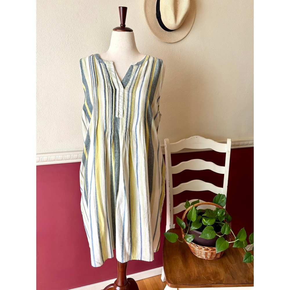 New Sonoma Goods For Life XXL Linen Blend Striped Pintuck Sleeveless Shift Dress